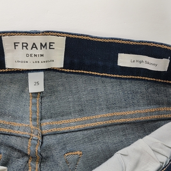 Frame Le High Mid Rise Cabana Dark Wash Stagger Hem Skinny Straight Jeans Sz 25 - Picture 11 of 14
